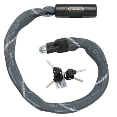 Imagem de Via Velo Cadeado quadrado de 7 mm com corrente de 4 lados, 1 m de comprimento, 4 chaves, cor cinza, cadeado de corrente para bicicleta