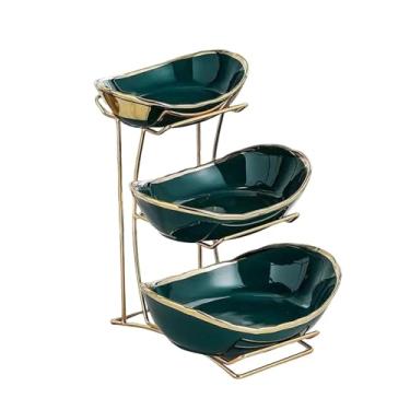 Imagem de ＫＬＫＣＭＳ Fruteira de cerâmica para balcão de cozinha, bandeja de servir em camadas, recipiente prático nórdico para armazenamento de alimentos com suporte de, 3 Camadas