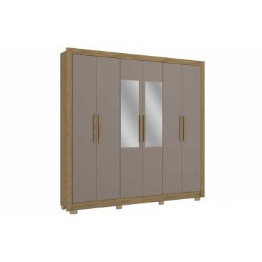 Imagem de Guarda Roupa Casal 6 Portas (2 c/ Espelho) e 2 Gavetas CB01M569 Nogueira/Fendi - Kappesberg