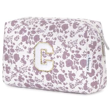 Imagem de Narwey Bolsa de maquiagem inicial personalizada, presentes de Páscoa para adolescentes, meninas, crianças, mulheres, monograma, bolsa cosmética moderna, 6, 8, 10, 11, 12, 13, 14, 16, 18 anos de idade