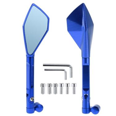 Imagem de Hihaha Espelhos retrovisores laterais para motocicleta, espelho retrovisor, ajustável, liga de alumínio, 1 conjunto azul, formato prismático M8/M10