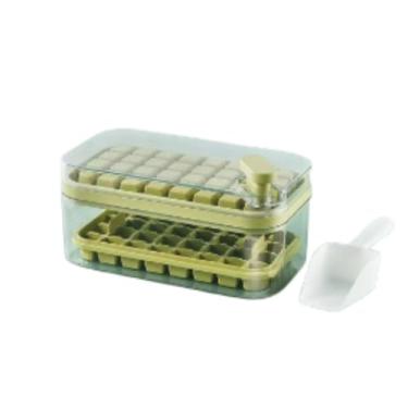Imagem de Forma de Gelo Dupla com Tampa, 64 Cubos, 22 x 11,5 cm, Transparente e Verde