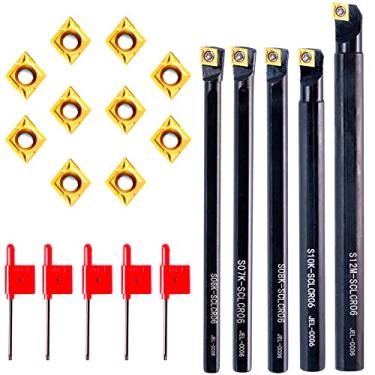 Imagem de Ferramentas de torno de carboneto – Conjunto de brocas de rosca 15 peças - 5 peças 1/10.2 cm ~ 1/5.1 cm S06K/S07K/S08K/S10K/S12M-SCLCR06 Barras de mandrilar / 10 peças de inserções douradas CCMT060204