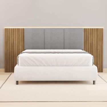 Imagem de Cabeceira Cama Queen 1,58m Estofada Detalhe Ripado Dubai Nature e Linh