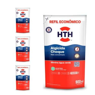 Imagem de Kit Solução Água Verde Algicida Choque 4 Refis 900ML Hth
