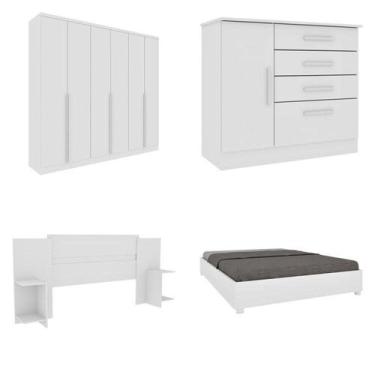 Imagem de Quarto Casal Completo Guarda-roupa 6 Portas Londres Cama Mônaco com Ca