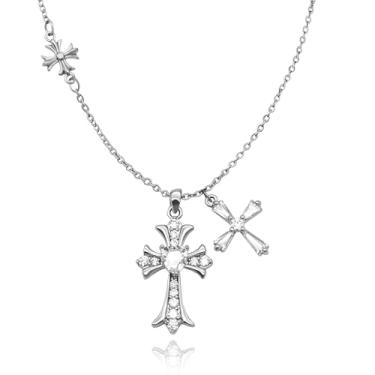 Imagem de Sroozior Colar de cruz de prata banhado a ouro para mulheres, fé, segurança, alfinete, cruz, zircônia cúbica, colar cristão, joias para mulheres, Medium, Titânio, Sem Pedra Preciosa