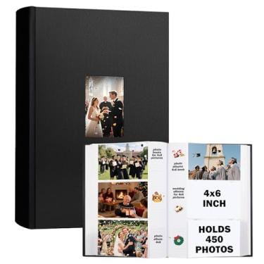 Imagem de Álbum de fotos 4x6 450 fotos espaço de escrita capa de couro com janela frontal álbum de fotos, 4 x 6 álbum de casamento crianças viagem família bebê fotos (Preto)