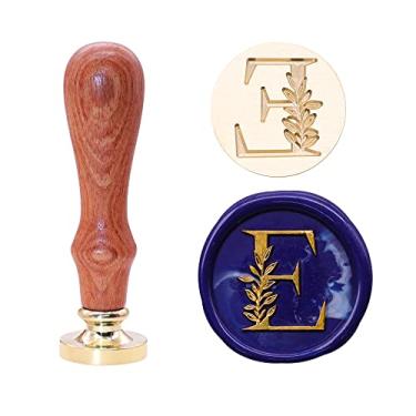 Imagem de SWANGSA Carimbo de selo de cera inicial E alfabeto, carimbo vintage elegante com letras botânicas para convite de festa de casamento, embrulho de presente, envelope, cartão de Natal de Ação de Graças (E)