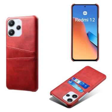 Imagem de Capas Compatível com Xiaomi POCO M6 PRO 5G,Caso de couro PU-Tampa de telefone a prova de choque com 2 slots de cartão,Proteção anti-impressão digital e anti-gota-Red