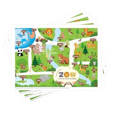 Imagem de Jogo americano descartável para bebês e crianças, jogos americanos adesivos de plástico para festas, restaurantes, mesa de jantar e pré-escola – designs divertidos de zoológico, pacote com 40, 30 x 40