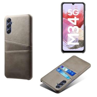 Imagem de Capa compatível com Samsung Galaxy M34 5G, capa de couro PU - Capa de telefone fina à prova de choque com 2 compartimentos para cartão, proteção anti-impressão digital e anti-queda, plástico sintético