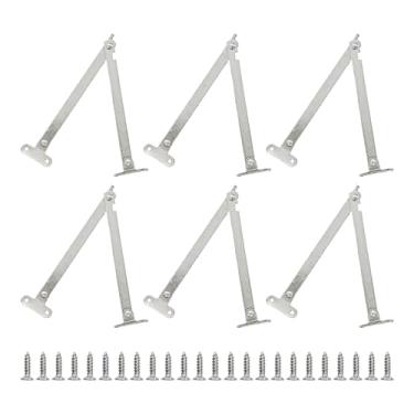 Imagem de bociloy 6 peças de dobradiças de suporte de tampa de prata escovada, dobradiça dobrável rotativa resistente para caixas de madeira, armários, armários, 13 cm x 0,9 cm (comprimento dobrado x largura)