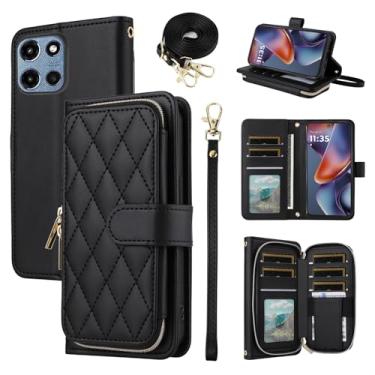 Imagem de Furiet Argyle Capa carteira para Motorola Moto G 5G 2025 com alça de pulso/ombro, mais de 9 compartimentos para cartões, bolsa com zíper, capa de celular quadriculada de couro PU para G5G 5 G G5