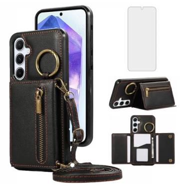 Imagem de Asuwish Capa carteira compatível com Samsung Galaxy A16 5G/4G com protetor de tela de vidro temperado e alça de ombro transversal com fivela e suporte para cartão para celular A 16 16A SM-A166U