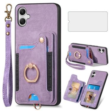 Imagem de Asuwish Capa de telefone para Samsung Galaxy A06 5G capa carteira com protetor de tela de vidro temperado e alça de pulso RFID suporte de cartão de crédito anel acessórios para celular Ao6 A 06 4G LTE