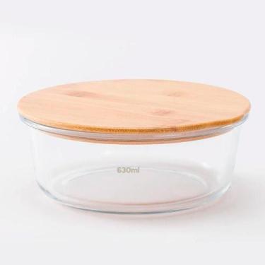 Imagem de Pote Hermético Vidro Refratário Travessa Tampa Bambu 630ml Redondo - P