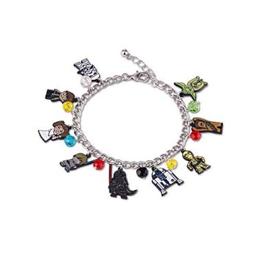 Imagem de Star Wars Linda joia de pulseira de berloques esmaltados de 15 mm – Contas de pingente de personagens chibi coloridos resistentes em corrente de prata elegante