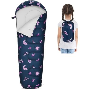 Imagem de FIOBEE Saco de dormir infantil para meninas e meninos, 3 estações, clima quente e frio, 5 °C - 16 °C, sacos de dormir com bolsa de mochila para viagem, caminhada, acampamento ao ar livre, equipamentos