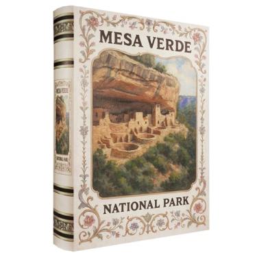 Imagem de XIAOAIKA Caixa de livro decorativa de madeira – Caixas de livros falsas vintage com design de parque nacional, armazenamento secreto com fecho magnético, capa de couro, perfeita para estante de livros