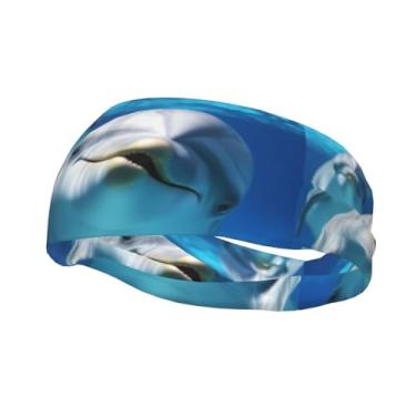 Imagem de Bandanas de corrida para homens e mulheres, golfinho com sorriso, faixas de suor esportivas que absorvem a umidade, lenço de cabeça atlético, faixa de cabelo elástica para tênis, basquete, corrida