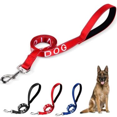 Imagem de YeeBeny Coleira para cães de serviço, coleira de suporte emocional com alça de neoprene e letras reflexivas, material de cão de serviço para colete para arreios, coletes ou coleiras (vermelho, 0,6