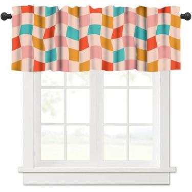 Imagem de Cortina de saia quadriculada Wave Hippie, colorida, rústica, abstrata, geométrica, anos 60, 70, bolso para varão, janela curta, tratamento para crianças, meninos, meninas, quarto, sala de estar, café