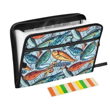 Imagem de Iscas de pesca, pastas de arquivo de rede de pescador, pastas de plástico com 13 bolsos, pasta de arquivo expansível para documentos, escola, estudantes, escritório, pasta estética com etiquetas