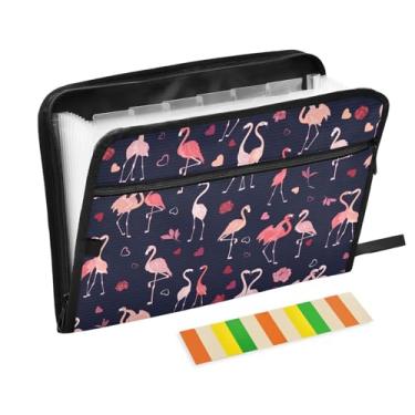 Imagem de Pastas de arquivo românticas de flamingo rosa, pastas de plástico com 13 bolsos, pasta de arquivos expansível para documentos, escola, estudantes, escritório, pasta de estética com etiquetas tamanho