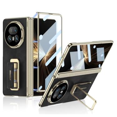 Imagem de FWYANZH Capa para Honor Magic V5, capa de couro flip invisível suporte de alça de mão suporte tudo incluso dobradiça à prova de choque, preta, V5