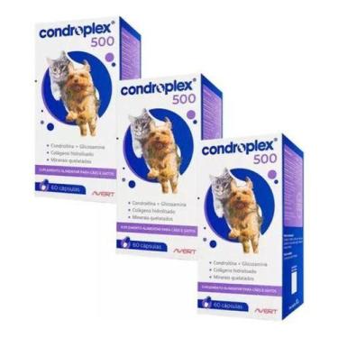 Imagem de 3 Condroplex 500 Avert 120 Cáp Suplemento Cães Gatos Cão