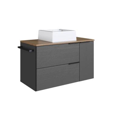 Imagem de Gabinete de Banheiro Suspenso 80cm com Cuba e Toalheiro 2 Portas 1 Gaveta Grafite e Mel