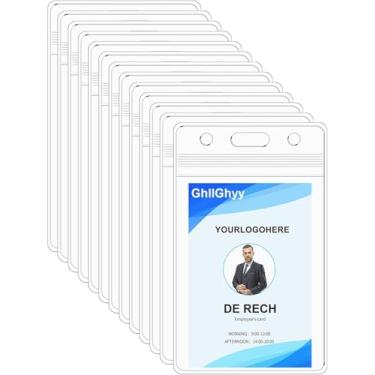 Imagem de Pacote com 10 porta-crachás de nome extragrossos, resistentes e seláveis, à prova d'água, porta-crachás verticais de identificação, capa de crachá de plástico PVC transparente durável para cartão de