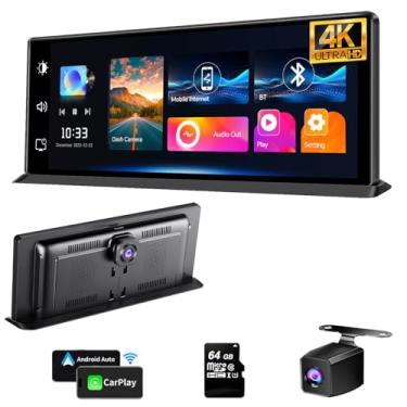Imagem de OBDPEAK K2 PRO Tela CarPlay sem fio de 11,3 polegadas, câmera veicular 4K, portátil, Android, carro, estéreo, receptores de áudio, câmera reserva 1080p, navegação Bt/GPS, AirPlay/Siri