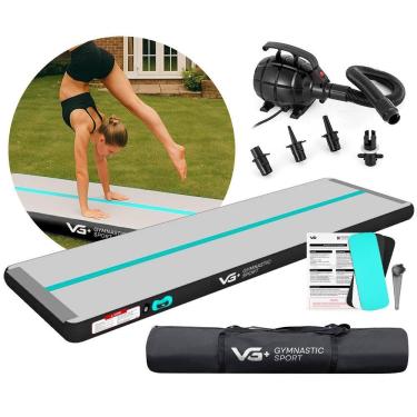 Imagem de Tapete Colchão Ginástica Inflável 4 Metros com Bomba Elétrica VG Plus Preto e Verde 220v