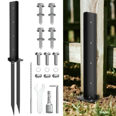 Imagem de Hermsche Kit de estacas de reparo de postes de cerca, âncora de aço resistente e ponta de aterramento durável para reparar suporte de poste de madeira quebrada e inclinado