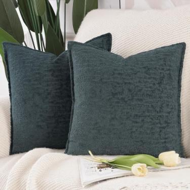 Imagem de MADIZZ Pacote com 2 capas de almofada de veludo chenille 61 x 61 cm cinza azul macio neutro decorativo decoração boho capas de almofada para sofá sofá moderno casa de fazenda decoração de casa