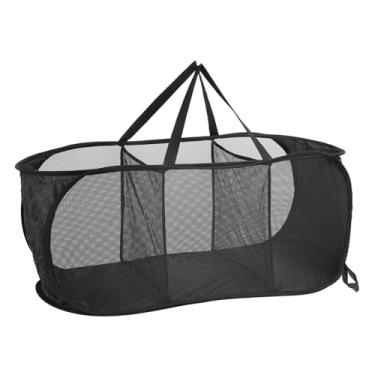 Imagem de Zhjvihx Cesta de Lavanderia, 3 Compartimentos Dobráveis Pop -up Lavanderia Cesto de Malha Multifuncional Oxford Pano para Viagem (Preto)