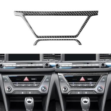 Imagem de GDFJGD Decalque de acessórios automotivos de fibra de carbono macia controle central A/C interruptor de ar condicionado capa de moldura adesivo de acabamento interior compatível com Hyundai Elantra