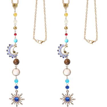 Imagem de SUNNYCLUE 1 caixa, 2 peças, pingente de sol para pendurar na lua, cristal, cristal, ouro, verde, azul, antigo, celestial, pendurado, ornamentos, para carro com luz do sol, para espelho retrovisor