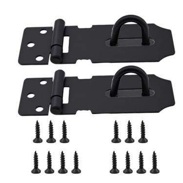 Imagem de Fechadura de porta de 7,5 cm, fecho de segurança de aço inoxidável com parafusos, acabamento preto fosco para galpões de armários de portões, segurança resistente, pacote com 2
