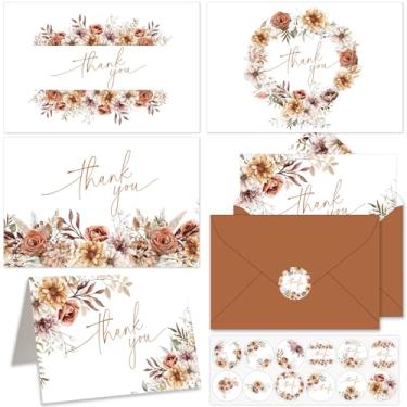 Imagem de Pacote com 52 cartões de agradecimento de outono com envelopes adesivos outono floral cartões comemorativos outono flores silvestres cartão de notas em branco tema outono lembrancinhas de festa para