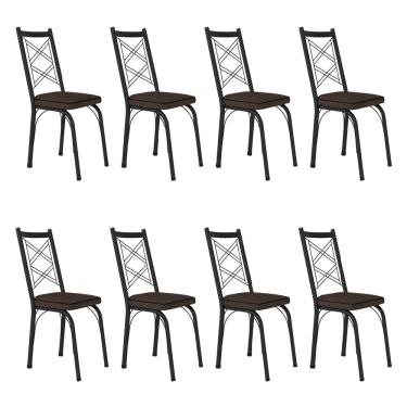 Imagem de Kit 8 Cadeiras de Cozinha Delaware Estampado Imbuia Pés de Ferro Preto - Pallazio