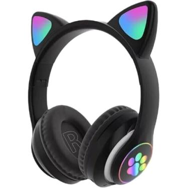 Imagem de Fone de Ouvido Bluetooth Gatinho Preto Infantil com LED, Confortável e Som Imersivo para Gamers (Preto)