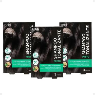 Imagem de Kit Kiss New York Color Change: 3 Shampoo Tonalizante Preto