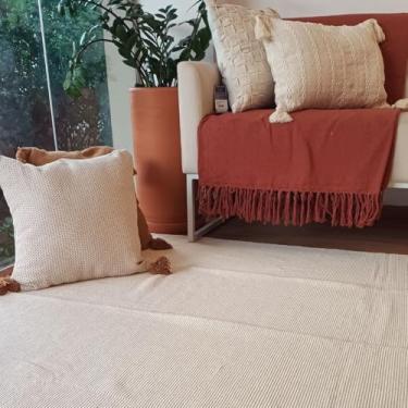Imagem de Casa Coeva - Tapete Artesanal Algodão Sala Quarto Slim Branco Cru 200 x 300