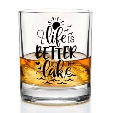 Imagem de Yomisex Copos de uísque para decoração e presentes da casa do lago 293 g, presentes para lagos, copos engraçados à beira do lago para mulheres e homens bebendo bourbon escocês coquetel licor vodka