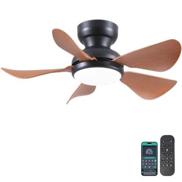 Imagem de Kviflon Ventiladores de teto modernos de 81 cm com luzes, pequeno ventilador de teto embutido com luz e controle remoto/aplicativo, 5 lâminas curvas reversíveis de 6 velocidades, 3 luzes reguláveis