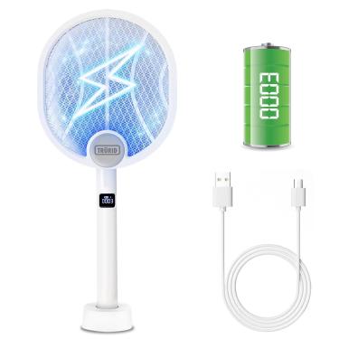 Imagem de Mata-moscas e mata-insetos 2 em 1 - Zapper de mosquitos recarregável com contador de matar, matador de moscas de alta tensão e armadilha de mosquitos com luz UV para controle de pragas interno e