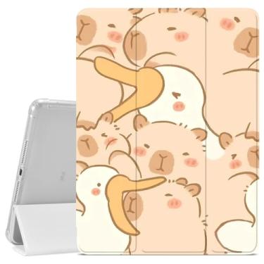 Imagem de Linda capa capivara para iPad Pro 11 polegadas (M4) 2024 5ª geração, linda capa protetora com estampa animal, suporte para lápis, traseira de TPU macio transparente e capa de tablet inteligente com